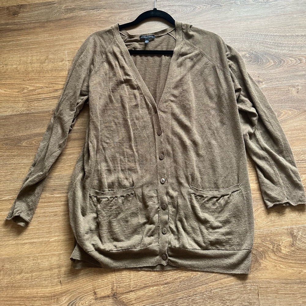 Eileen Fisher Brown Button-Front V-Neck Cardigan Size M